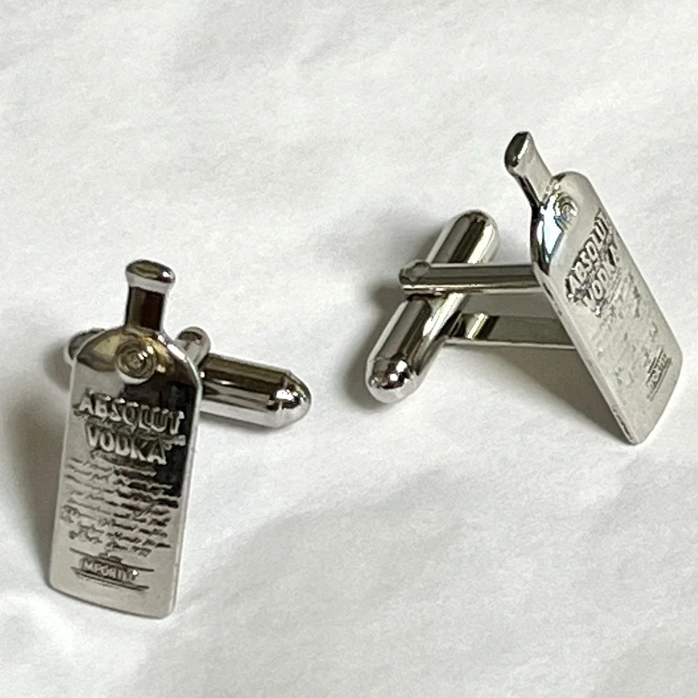 Vintage Absolut Vodka Cufflinks Bottle Shaped Pair Silvertone Advertising